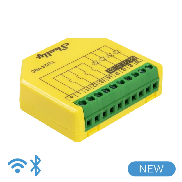 Shelly Plus RGBW PM - Controller Strisce LED WiFI/BT 12-24DC RGBW + PM